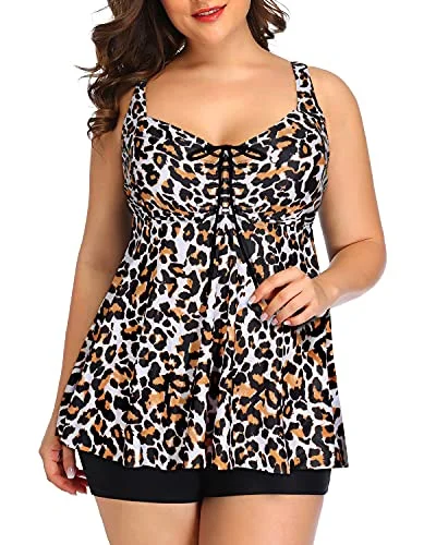 Unleash Your Trendy Side Plus Size Full Coverage Swimsuits For Women Lower Legs-Black And Leopard