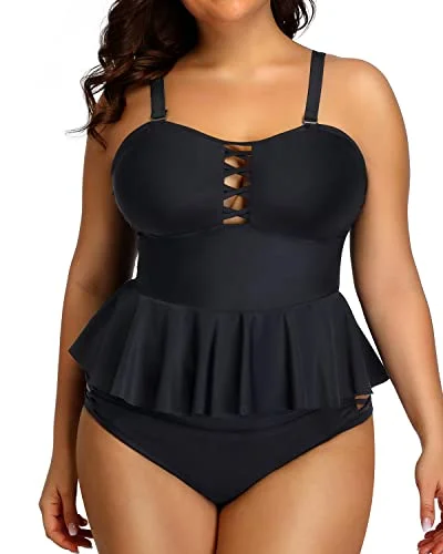 Forward Trendsetter Tummy Control Two Piece Swimsuits Plus Size Swimsuits For Women-Black