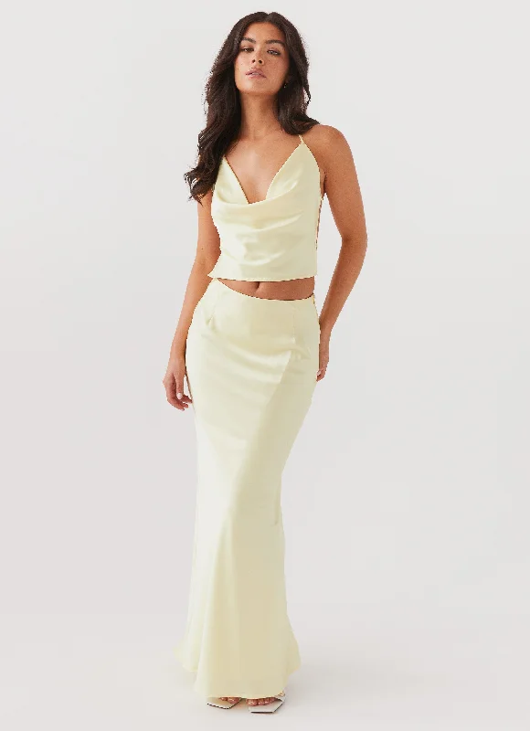 Your Timeless Wardrobe Awaits Ivanna Satin Maxi Skirt - Lemon