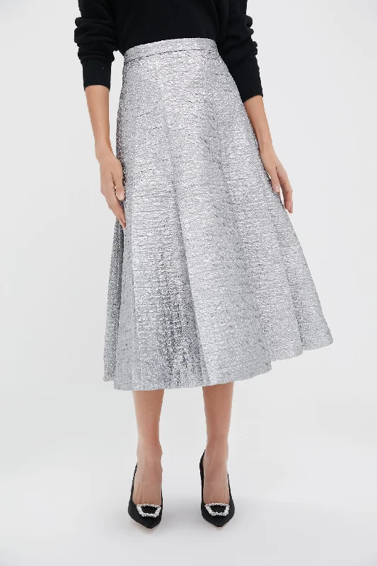 Modern Women's Fashion Silver Metallic Seersucker Kensie Skirt