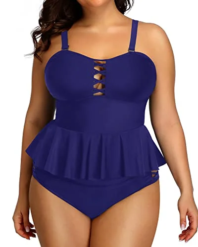 You'Ll Love Us Because Plus Size Swimsuits Tummy Control Two Piece Bathing Suits For Women-Navy Blue