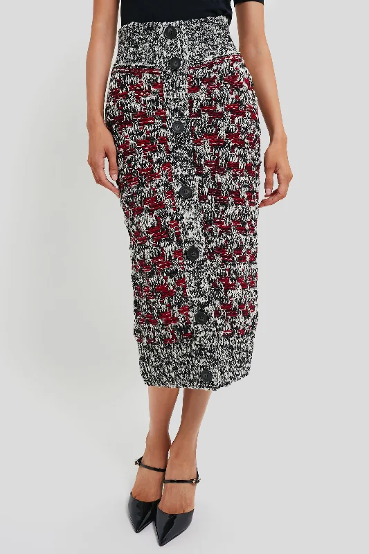 Classic Appeal Black White and Plum Pencil Midi Skirt