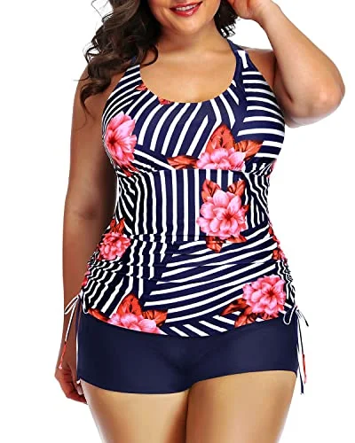 Stay Ahead In Style Women's Plus Size Tankini Swimsuit Top Shorts Athletic 2 Piece Swimwear-Blue Floral