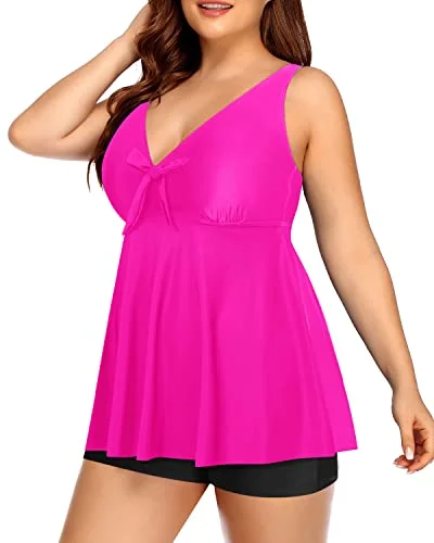 Hot Styles Flowy Two Piece Bathing Suits Shorts For Plus Size Women-Neon Pink And Black