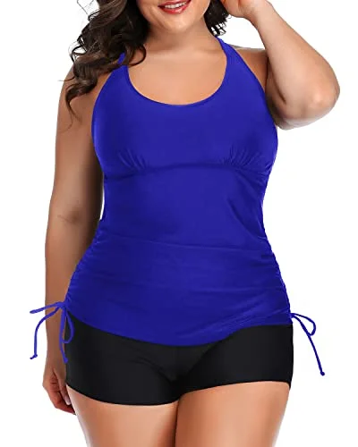 Odd Size Clearance Sale Adjustable Shoulder Straps Soft Padded Bra Strappy Tankini-Royal Blue And Black