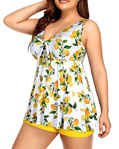 Seasonal Sale Tummy Control Swimwear Tankini Swimsuits For Women Flattering Fit-Lemon