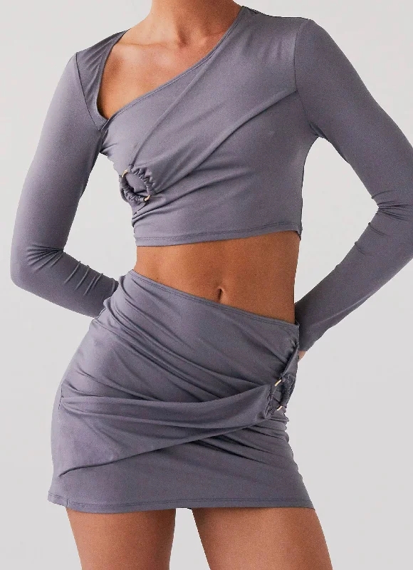 Limited Styles Smoke Bomb Wrap Mini Skirt - Slate