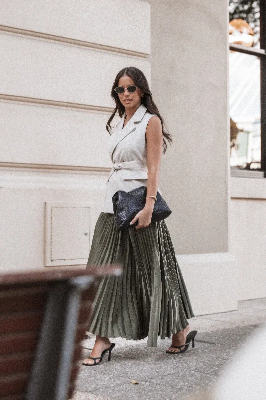 Browse Our Top Products Polina Pleated Maxi Skirt - Olive