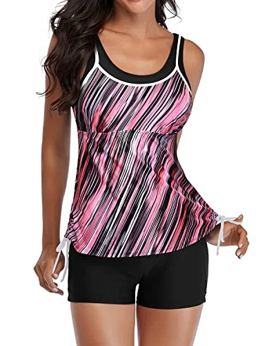 Limited Time Special Offer Athletic Bathing Suits Tankini Top And Shorts For Women-Pink Stripe