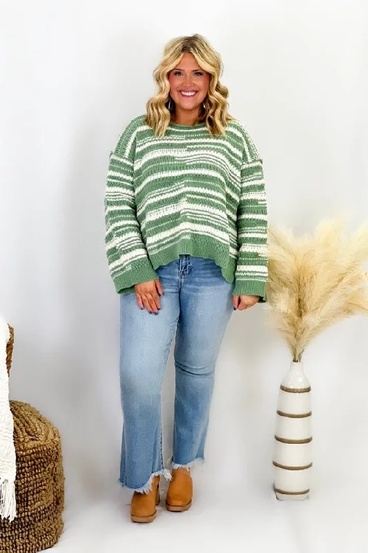 Enjoy Discount Green Cable Knit Loose Fit Sweater