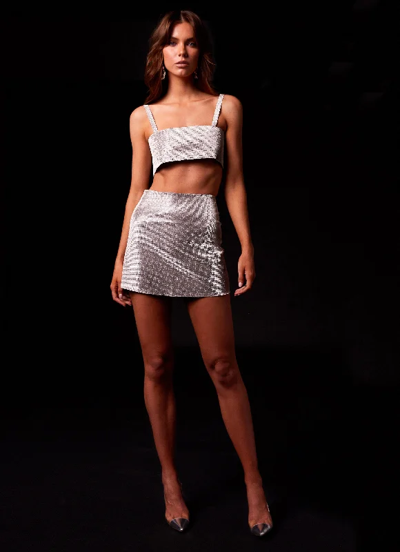 Chic Style, Always In Vogue Pure Desire Diamante Mini Skirt - Cosmic Silver