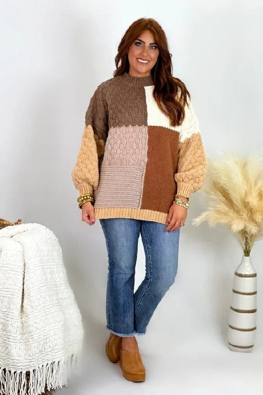 End Of Season Clearance Brown Multi Color Block Sweater Top