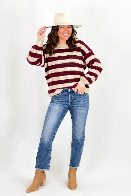 Clearance Event Oxblood Striped Sweater