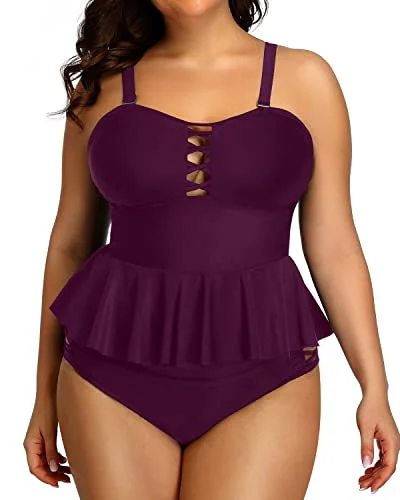 Unbeatable Deals High Waisted Tankinis Tummy Control And Modest Coverage For Women-Maroon