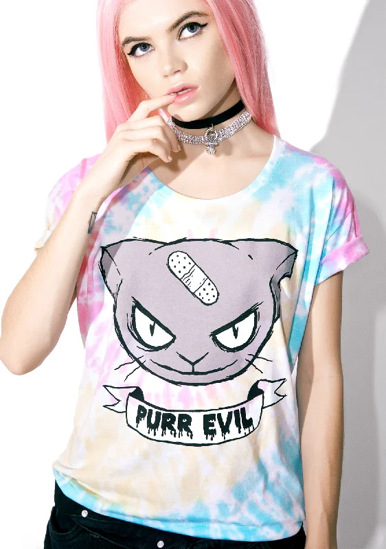 Stylish Spring Fashion Purr Evil Tie Dye Tee