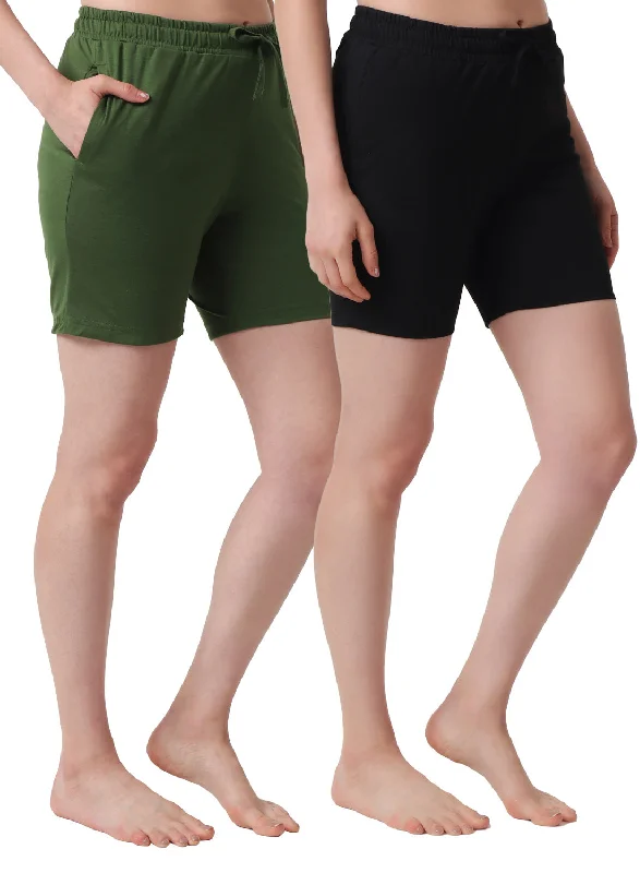 Anniversary Sale T.T. Women Regular Fit Poly Jersey Solid Short Pack Of 2-Black-Olive