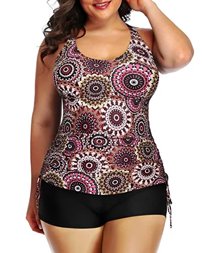 Style Your Wardrobe Plus Size Swimsuit Shorts For Curvy Women-Brown Print