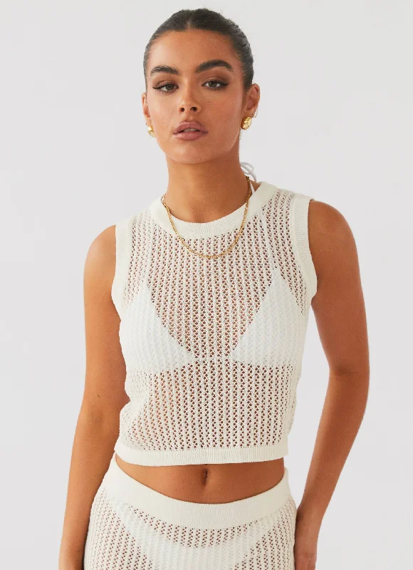 Soft Textures Beach Club Crochet Tank Top - White