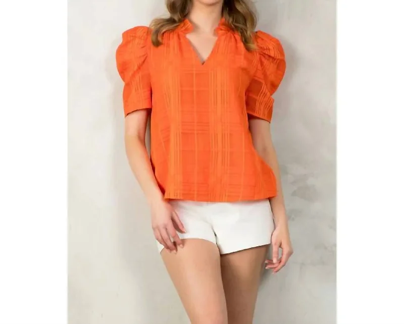 Chic And Trendy Short Sleeve Textured Top In Orange