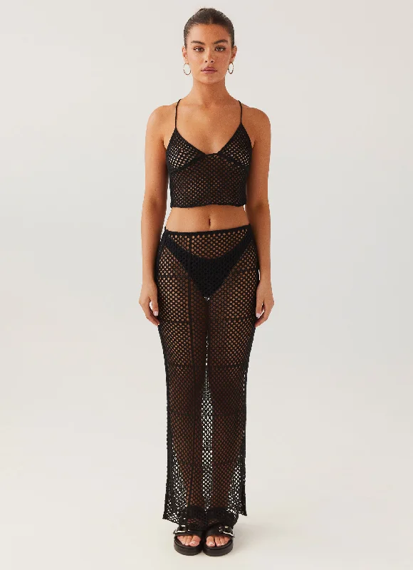 Style Revolution Tidal Dream Crochet Maxi Skirt - Black