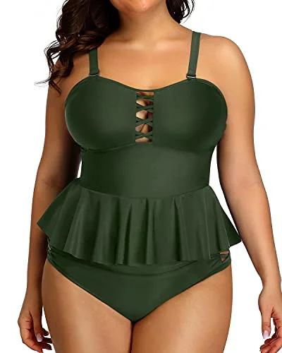 Absurdly Cheap Sale Women's High Waisted Two Piece Bathing Suit Set-Army Green