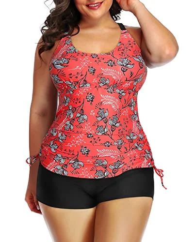 Athleisure Wear Special Offer High Waisted Boyshorts Plus Size Swimsuit Shorts-Red Floral