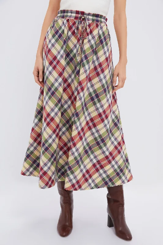 Style Upgrade Red Yellow Green Multi Madras Maxi Skirt