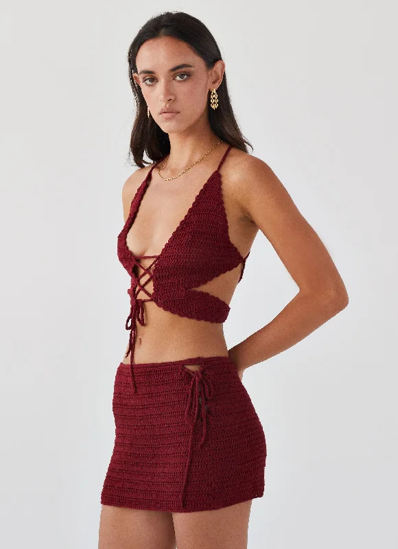 Chic Outfits Wild Hearts Crochet Mini Skirt - Cherry Rose