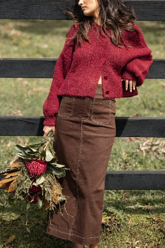 Bold Fashion Nikko Midi Skirt - Chocolate Brown