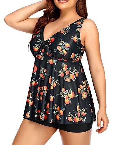 Exclusive Sale Plus Size Flowy Bathing Suits Boy Shorts Padded Push Up Bra-Black Orange