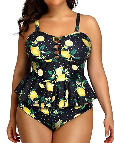 Embrace New Fashion Plus Size Swimsuits For Women Tummy Control Two Piece Bathing Suits-Lemon