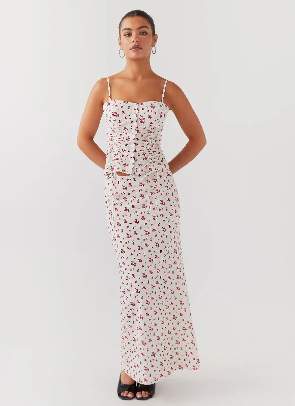 Trendy Women's Wear Collection Ariana Linen Maxi Skirt - Poppy Floral