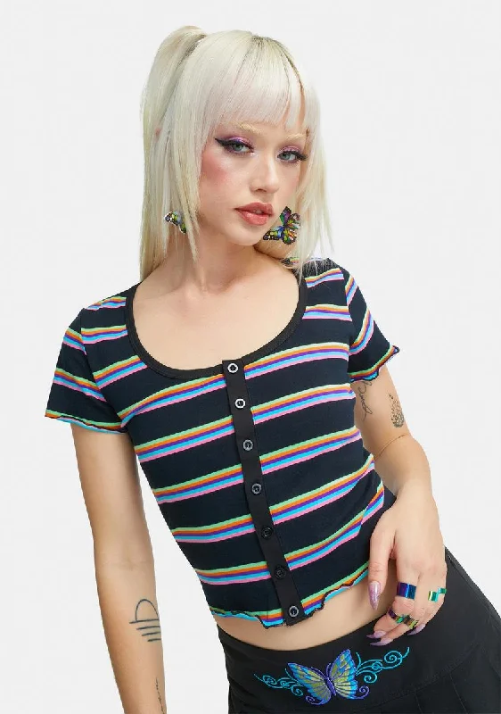 Holiday Glam Abstract Reality Striped Button Up Tee