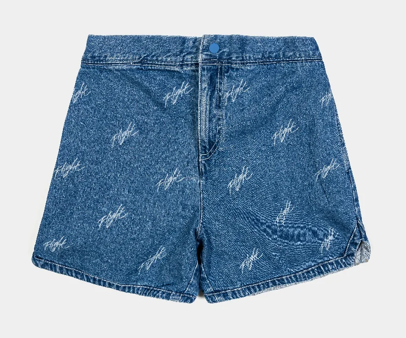 Trendy Styles Flight All Over Print Denim Womens Shorts (Blue)