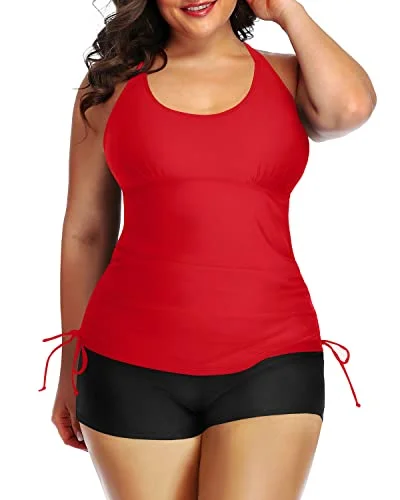 The Epitome Of Modern Women's Fashion Athletic Women Plus Size Tankini Swimsuit Bathing Suit Top Shorts-Neon Red