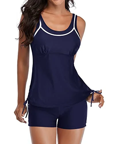 Flash Sale Fever Slimming Two Piece Tankini Swimsuits Shorts For Women-Navy Blue