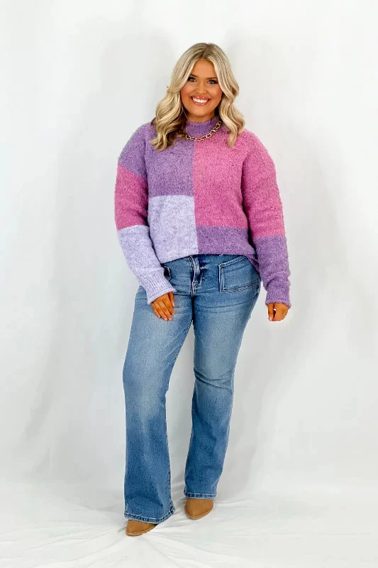 Quality Driven Apparel Purple Soft Color Block Sweater