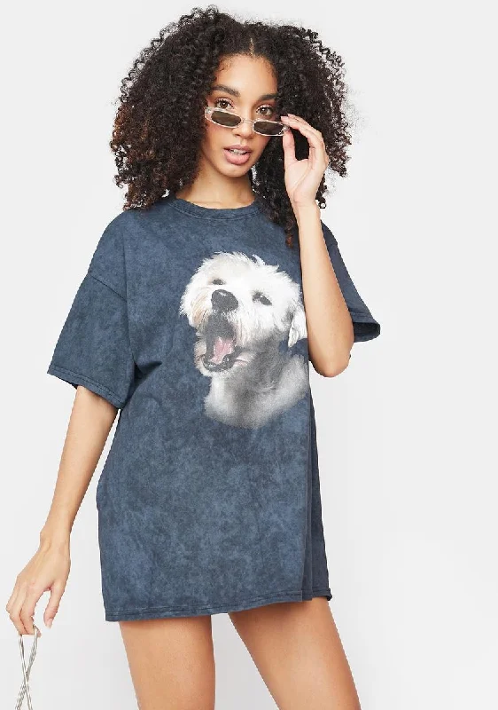 Everyday Glamour Oversized Acid Wash Terrier Tee