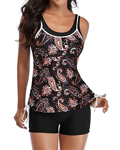 Top Brand Discounts Two Piece Tankini Swimsuits Shorts Athletic Bathing Suits Slimming Swimwear-Black Tribal