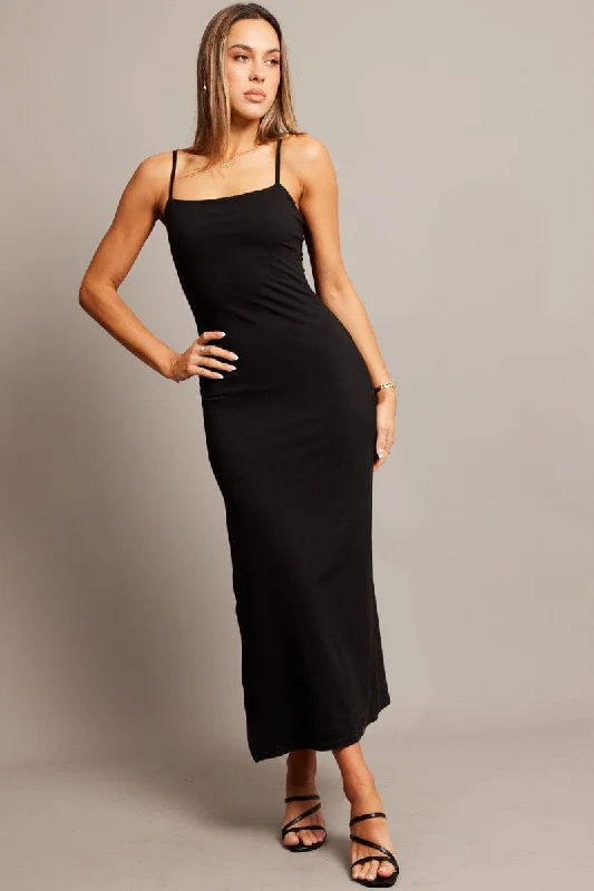 Latest Fashion Black Bodycon Dress Maxi Supersoft