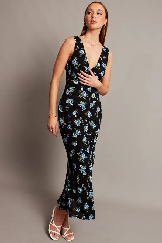 Browse Our Top Products Black Floral Maxi Dress V-Neck Sleeveless