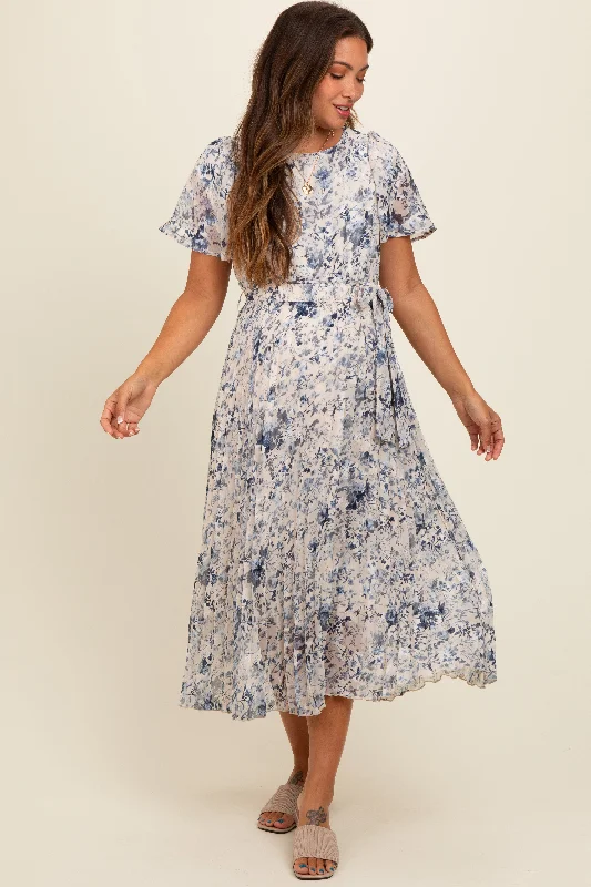 Inspired By You, Designed For You Cream Floral Pleated Maternity Midi Dress