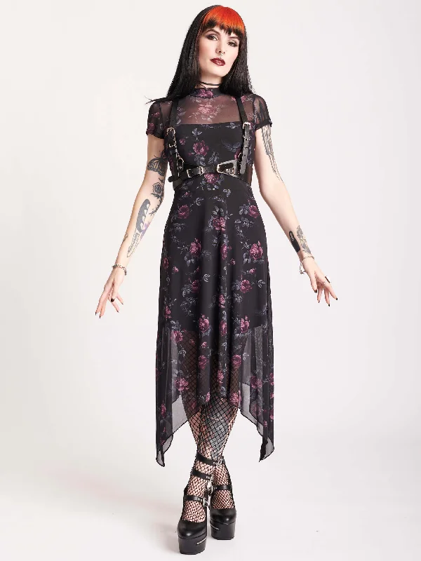 Nordic Minimalist Home Look Floral Mesh Midi Dress