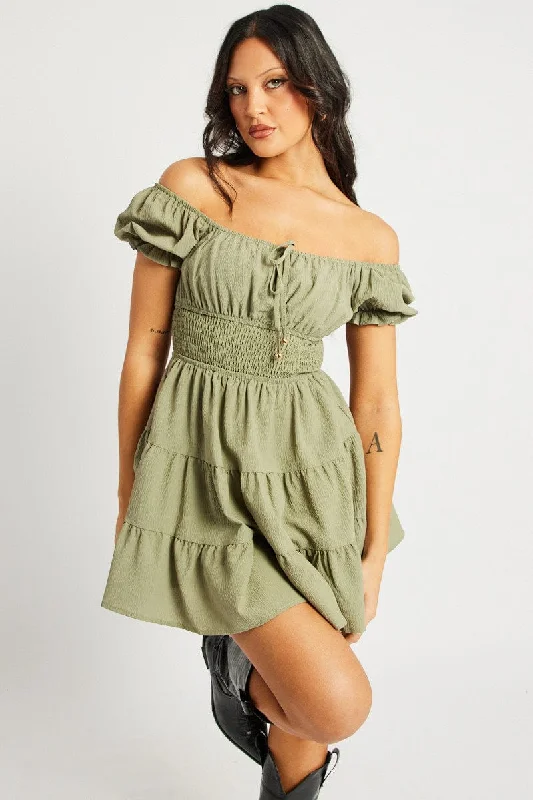 Shop Sale Items Green Fit And Flare Dress Mini