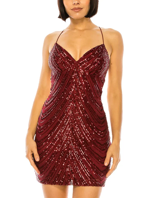 Elegant Contour Juniors Womens Sequin Mini Bodycon Dress