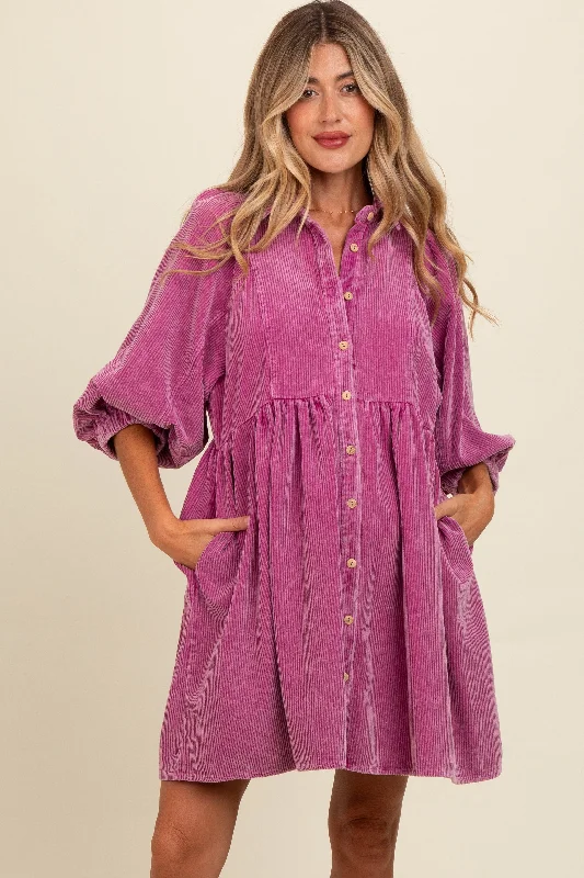 Fresh Styles, Fresh Deals Magenta Corduroy Button Down Maternity Dress