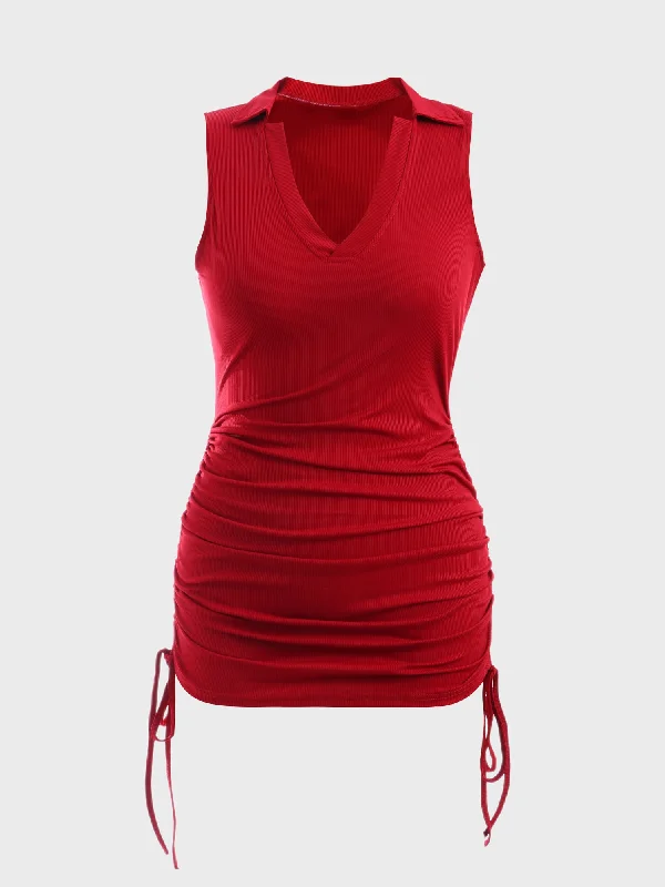 Mid Season Sale Midsize Hottie V-Neck Ribbed Side Tie Mini Dress