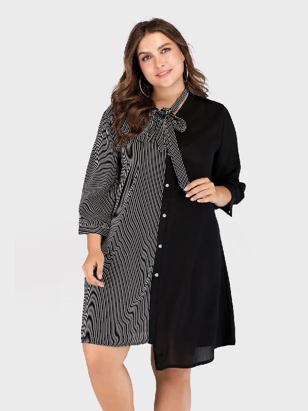 Effortless Sophistication Midsize Irregular Middle-Length Sleeves Dress with Lace-Up