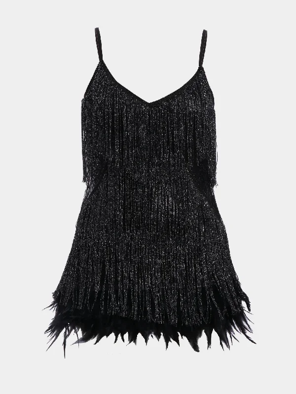 Elegant Style Midsize Fringe Latin Dance Mini Dress