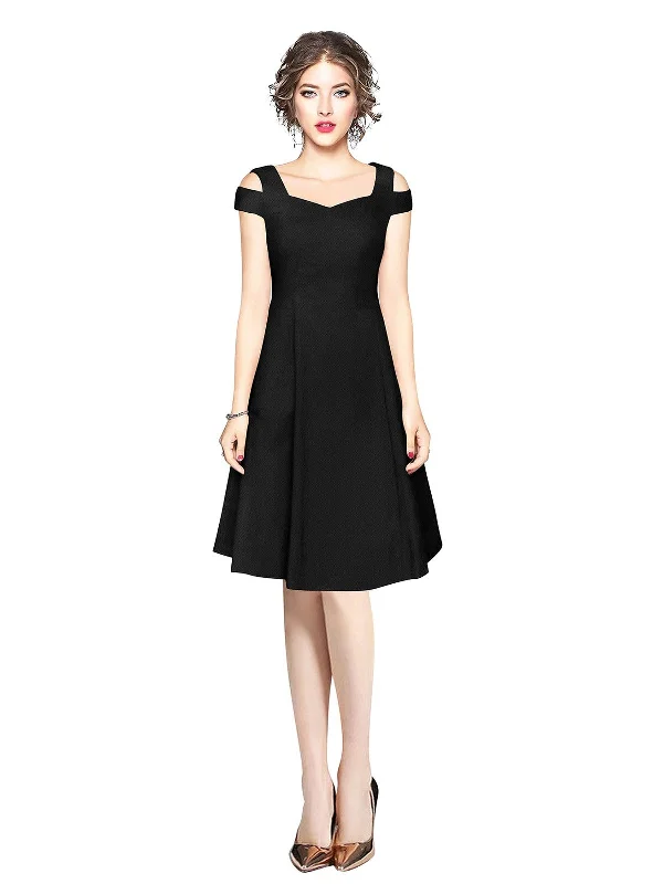 Comfortable Clothes Odette Black Polyester Skater Dress For Women